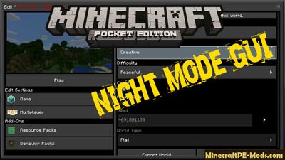 Night Mode GUI HUD Minecraft PE Texture Pack 1.2.0, 1.1.5, 1.1.0